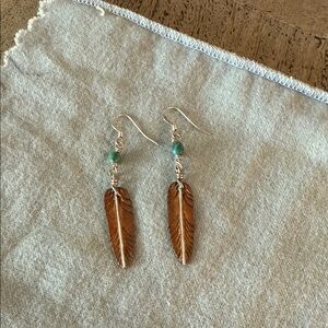 Elegant Feather Earrings with Turquoise Accents